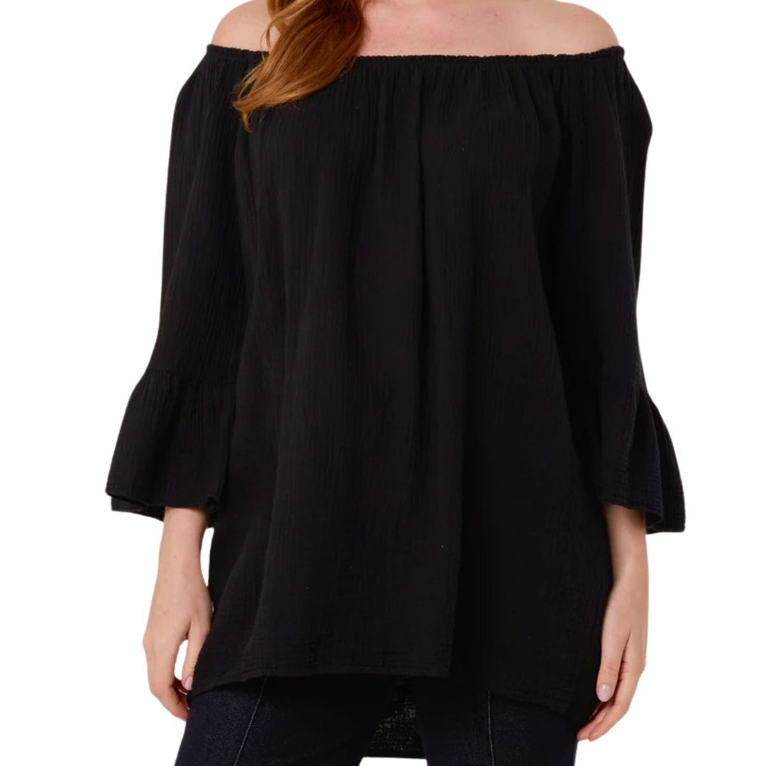 Made In Italy Rochelle Black Cotton Cheesecloth Top - Sugarplum Boutique