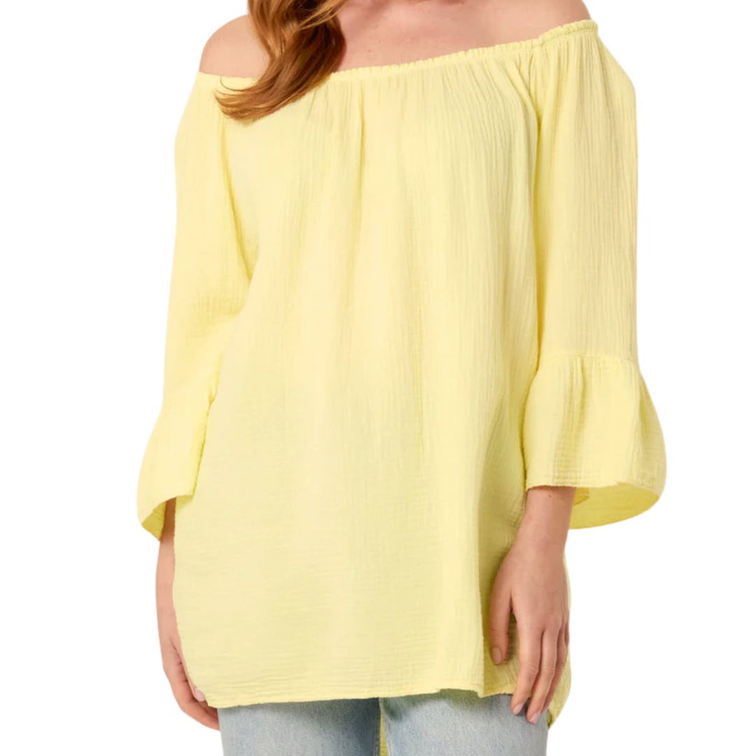 Made In Italy Rochelle Lemon Yellow Cotton Cheesecloth Top - Sugarplum Boutique