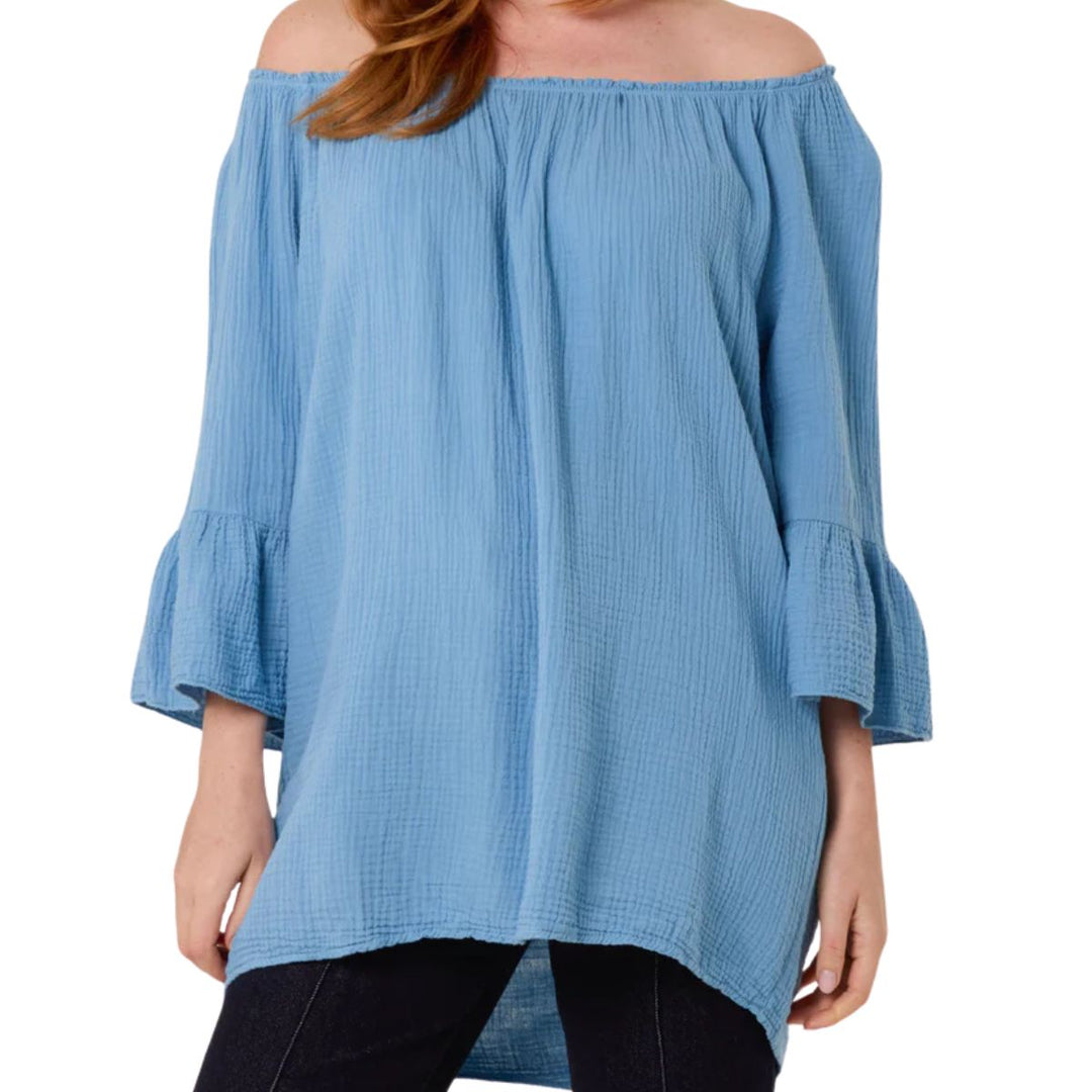 Made In Italy Rochelle Light Blue Cotton Cheesecloth Top - Sugarplum Boutique
