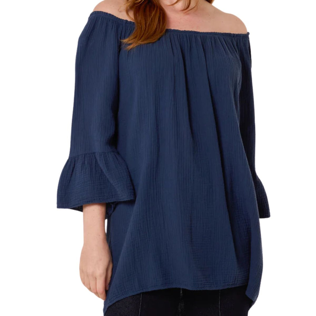 Made In Italy Rochelle Navy Blue Cotton Cheesecloth Top - Sugarplum Boutique