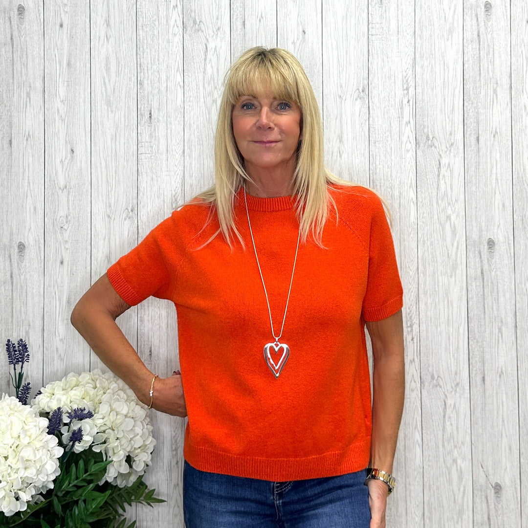 Made In Italy Selbourne Orange Round Neck Short Sleeve Jumper - Sugarplum Boutique