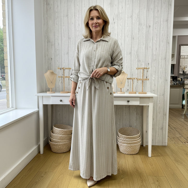 Made In Italy Serena Stone Striped Cotton Mix Top - Sugarplum Boutique