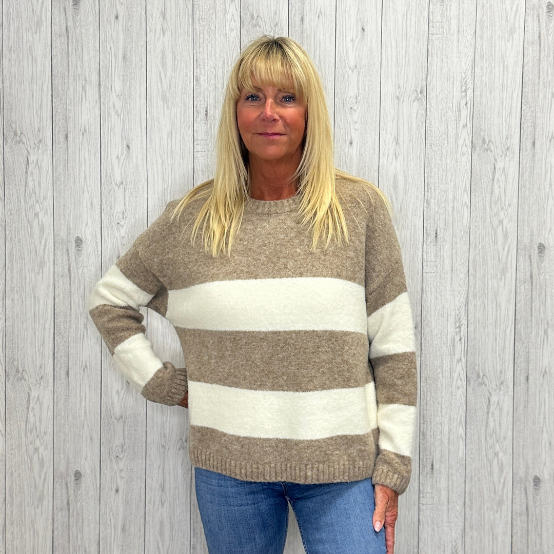 Made In Italy Sian Striped Cosy Wool Mix Jumper Mocha Brown - Sugarplum Boutique