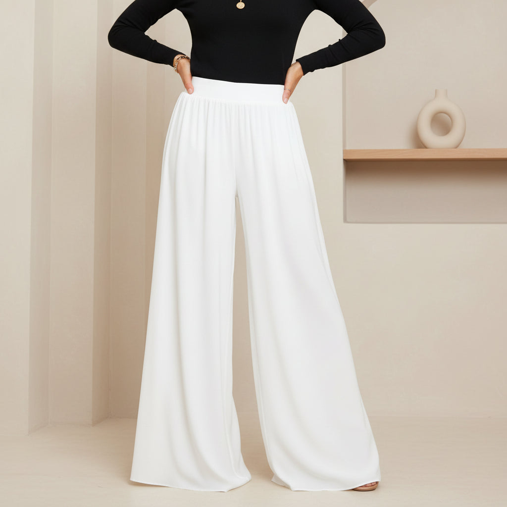 Made In Italy Split Side White Wide Leg Stretch Waistband Trousers - Sugarplum Boutique