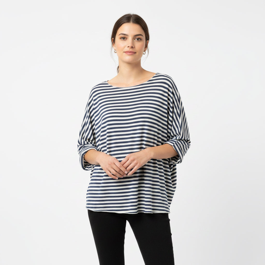 Made In Italy Striped Cream Soft Relaxed Fit Top - Sugarplum  Boutique
