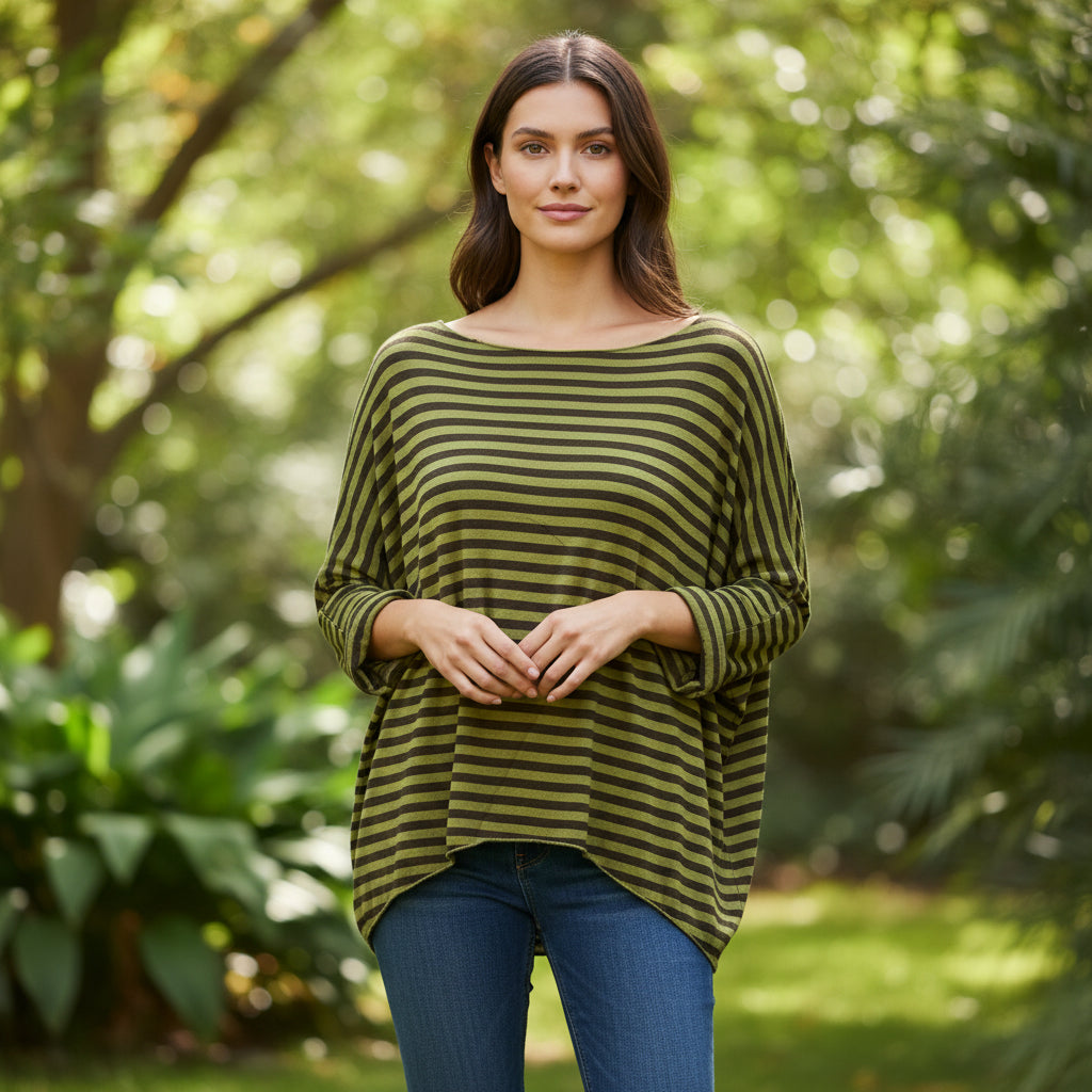 Made In Italy Striped Green Soft Relaxed Fit Top - Sugarplum Boutique