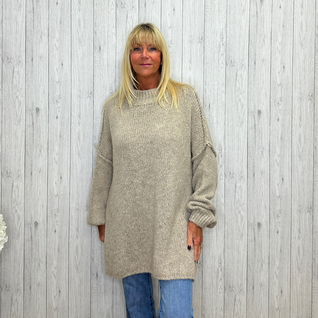 Made In Italy Sue Relaxed Fit Wool Mix Jumper Mocha Brown -  Sugarplum Boutique