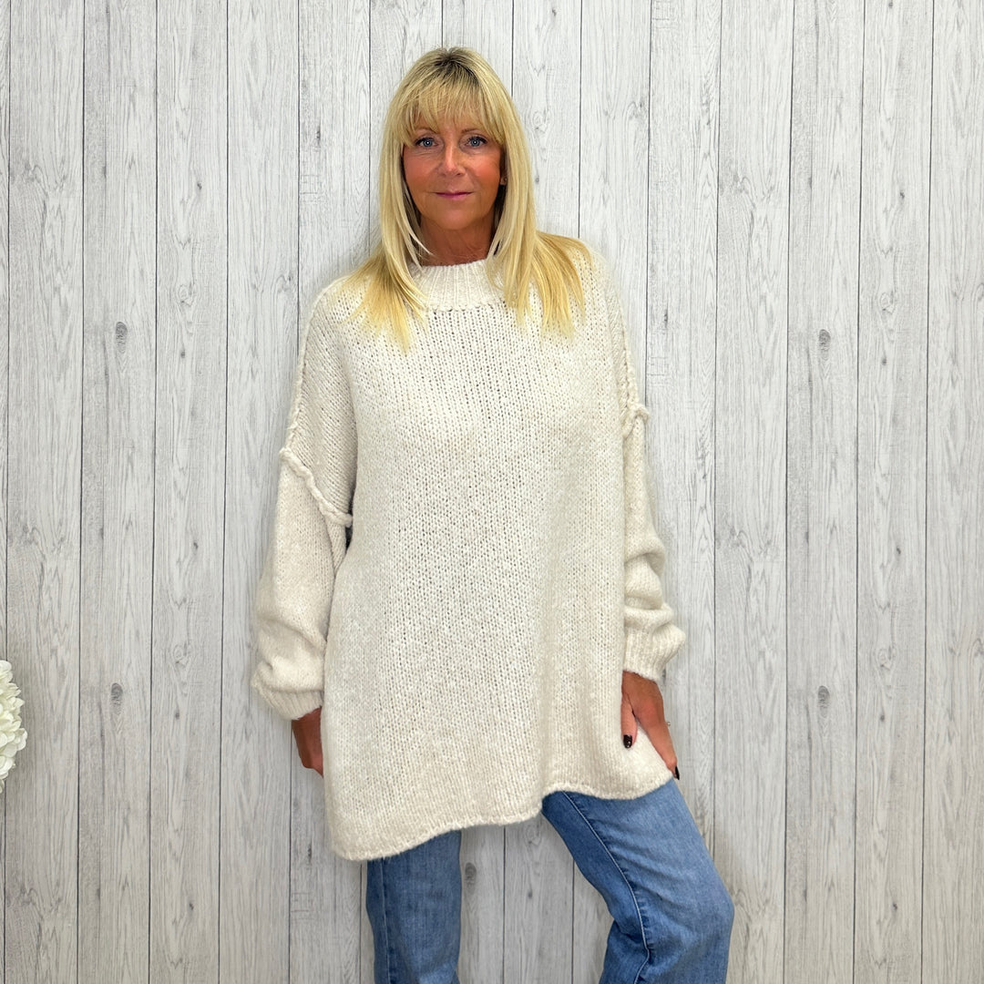Made In Italy Sue Relaxed Fit Wool Mix Jumper Stone -Sugarplum Boutique