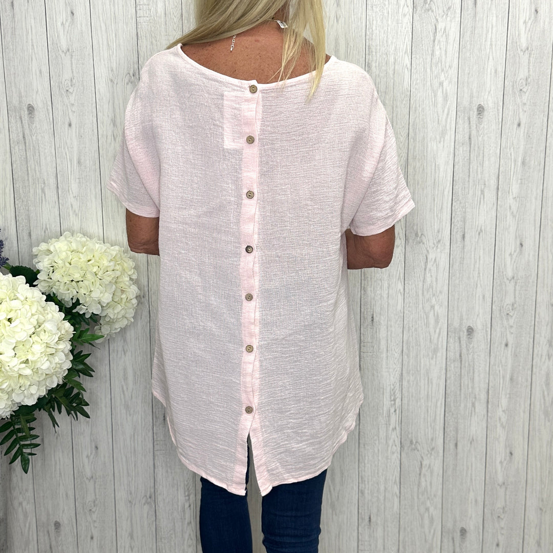 Made In Italy Tabitha Cotton Button Back Top Light Pink -  Sugarplum Boutique
