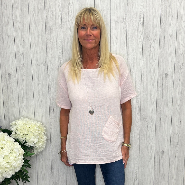 Made In Italy Tabitha Cotton Button Back Top Light Pink - Sugarplum Boutique