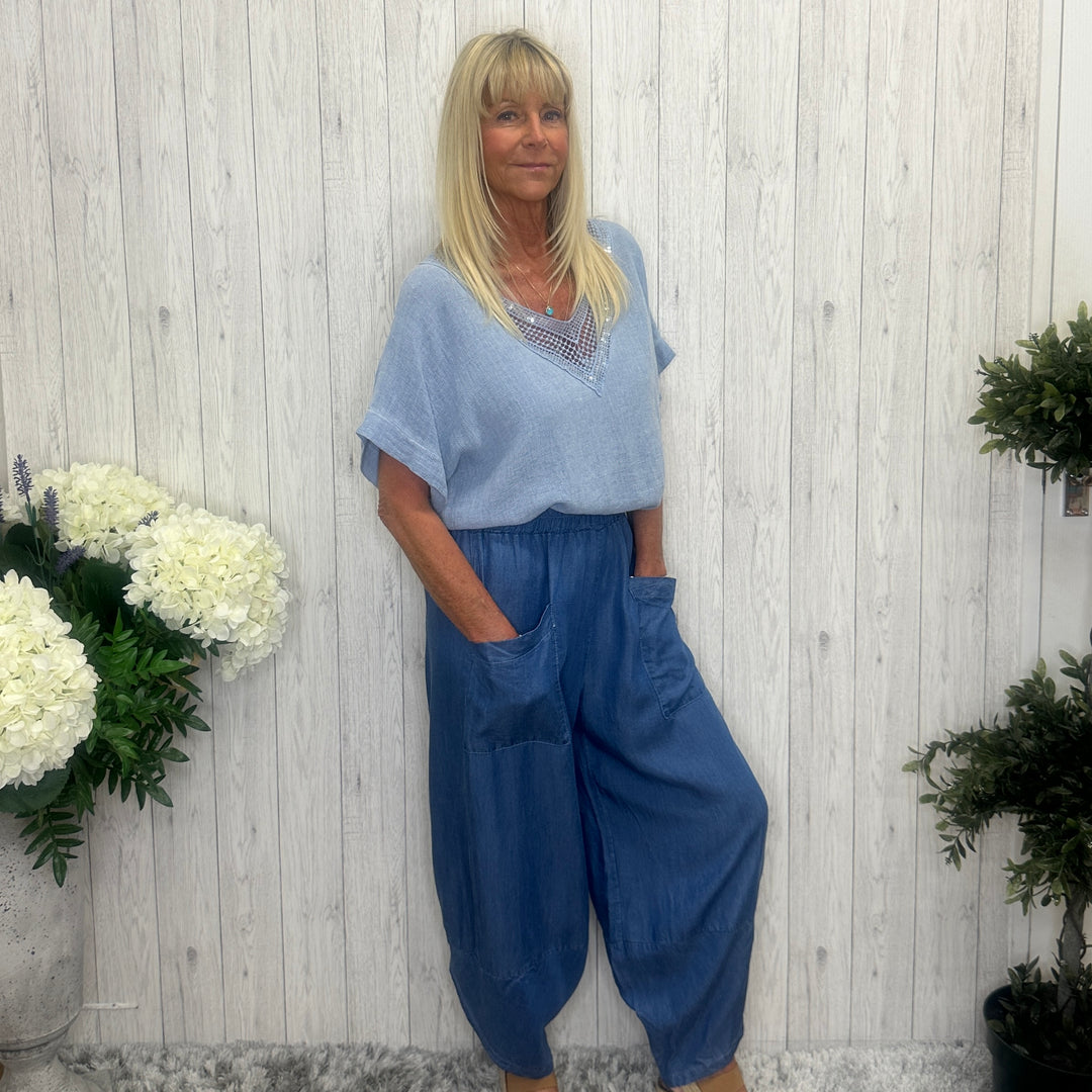 Made In Italy Tillie Tencel Harem Trousers Dark Denim - Sugarplum Boutique