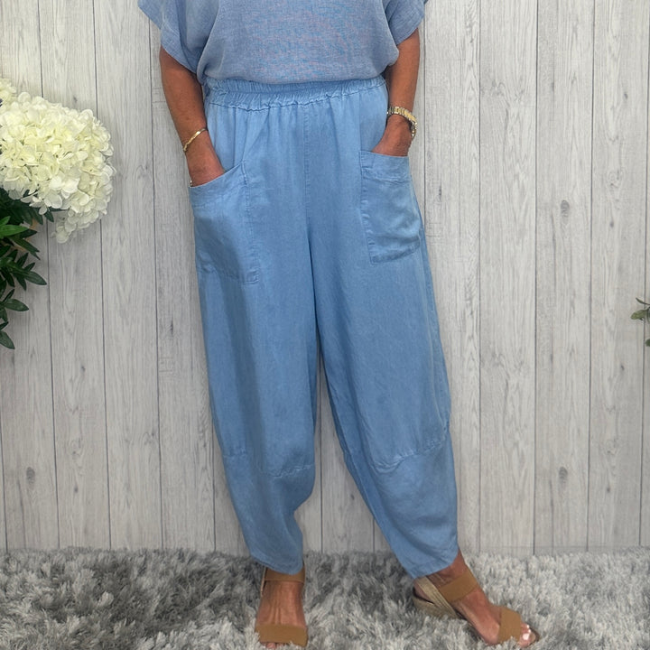 Made In Italy Tillie Tencel Harem Trousers  Light Denim - Sugarplum Boutique