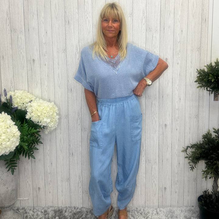 Made In Italy Tillie Tencel Harem Trousers  Light Denim - Sugarplum Boutique