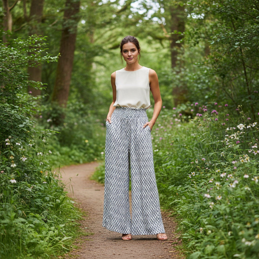 Made In Italy Tish Shirred Waist White Wide Leg Trousers - Sugarplum Boutique