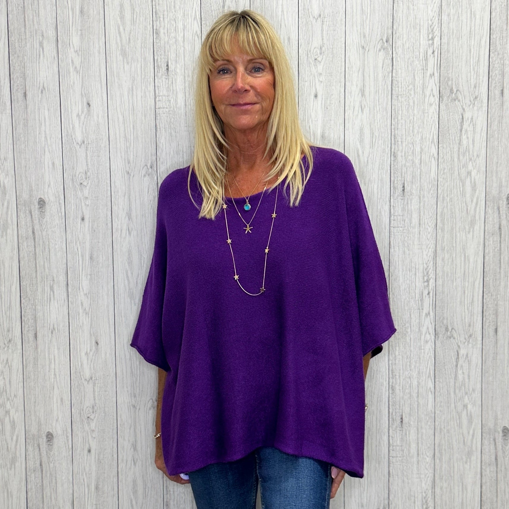 Made In Italy Vienna Short Sleeved Round Neck Jumper Purple - Sugarplum Boutique