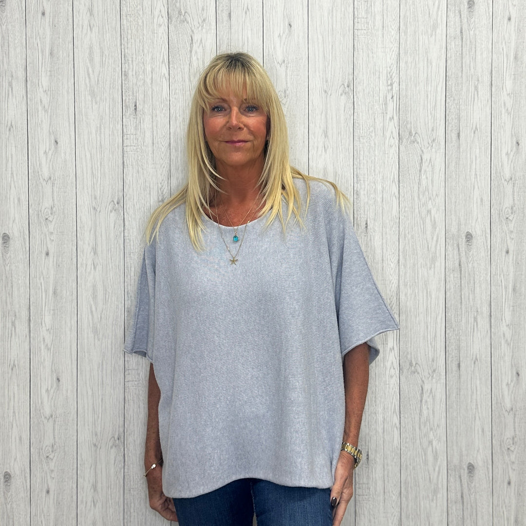 Made In Italy Vienna Short Sleeved Round Neck Jumper Silver Grey - Sugarplum Boutique