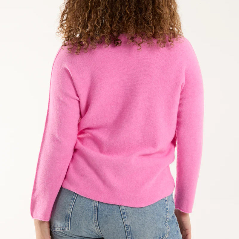 Made In Italy Vienna V Neck Jumper Seamed Arm Bubblegum Pink -Sugarplum Boutique