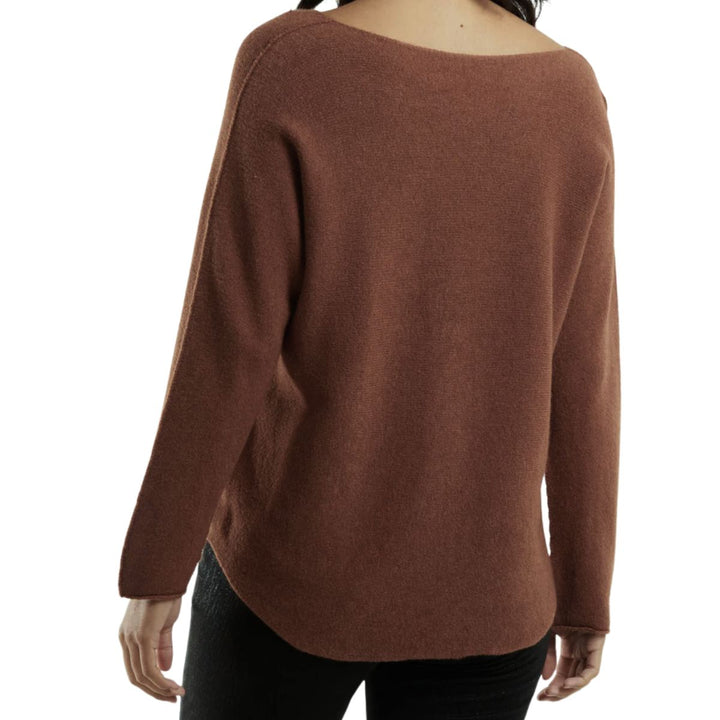 Made In Italy Vienna V Neck Jumper Seamed Arm Chocolate Brown - Sugarplum Boutique