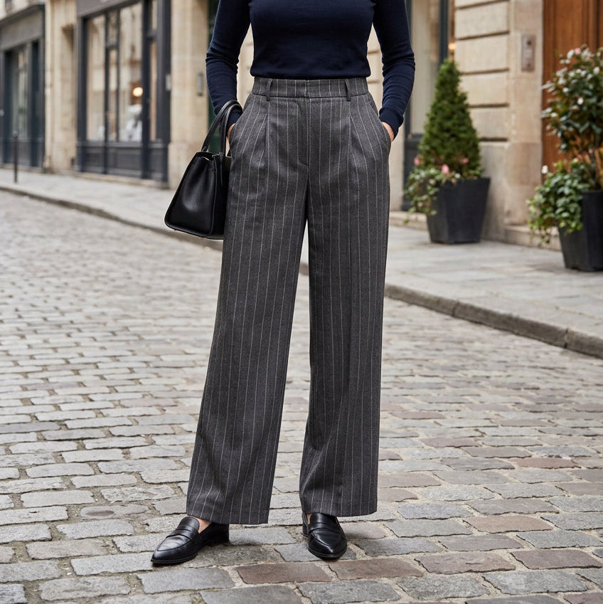 Made In Italy Winnie Herringbone Chocolate Brown Wide Leg Magic Trousers - Sugarplum Boutique