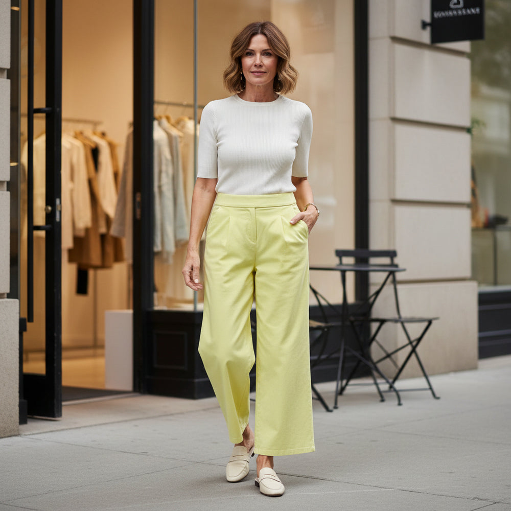 Made In Italy Winnie Lemon Yellow Wide Leg Magic Trousers - Sugarplum Boutique