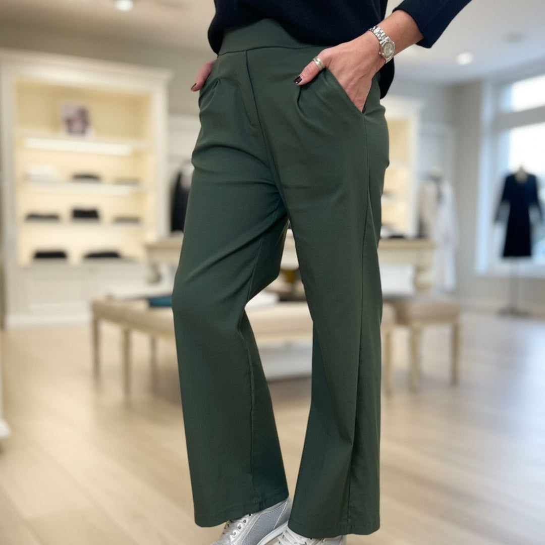 Made In Italy Winnie Wide Leg Magic Trouser Dark Khaki Green - Sugarplum Boutique