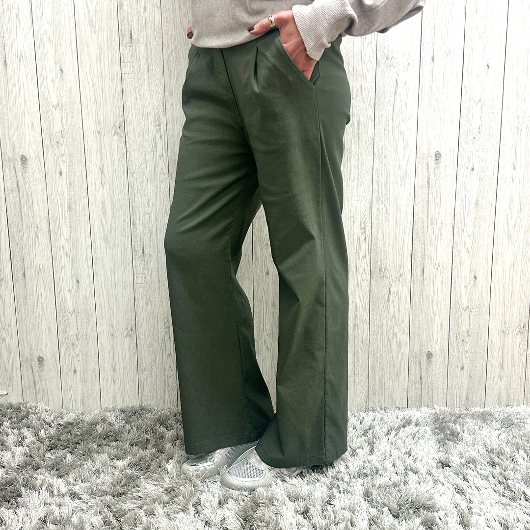 Made In Italy Winnie Wide Leg Magic Trouser Khaki Green - Sugarplum Boutique