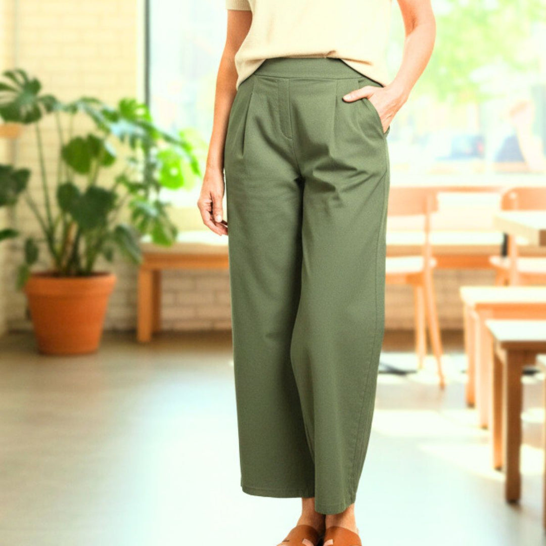 Made In Italy Winnie Wide Leg Magic Trouser Khaki Green - Sugarplum Boutique