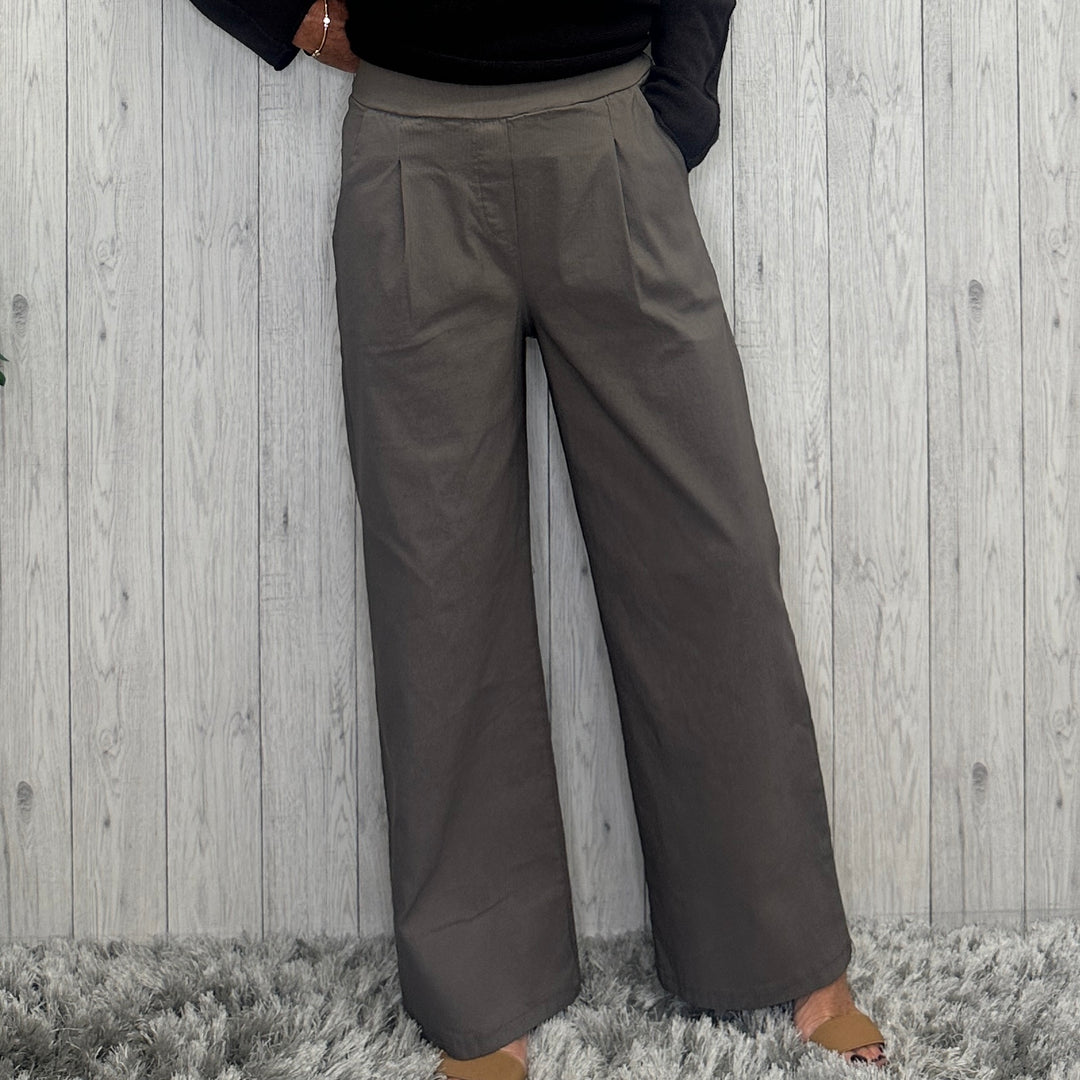 Made In Italy Winnie Wide Leg Magic Trouser Mocha Brown - Sugarplum Boutique