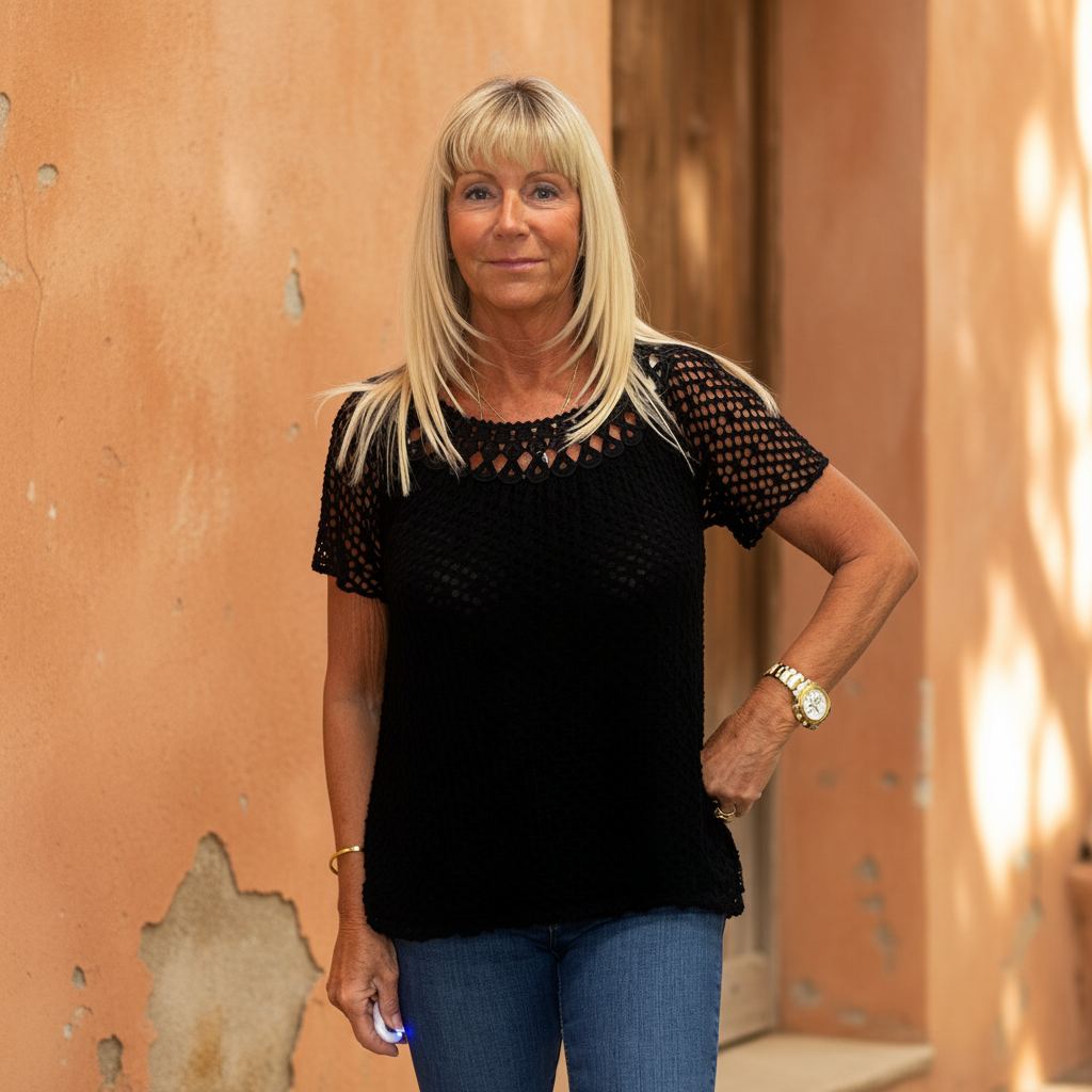 Made In Italy Zaria Crochet Style Stretchy Lined Top Black - Sugarplum Boutique