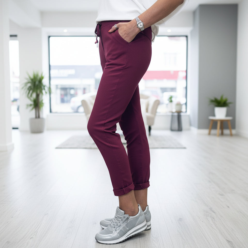 Made in Italy Dee Dee Magic Trousers Stretch Fabric Aubergine Purple - Sugarplum Boutique