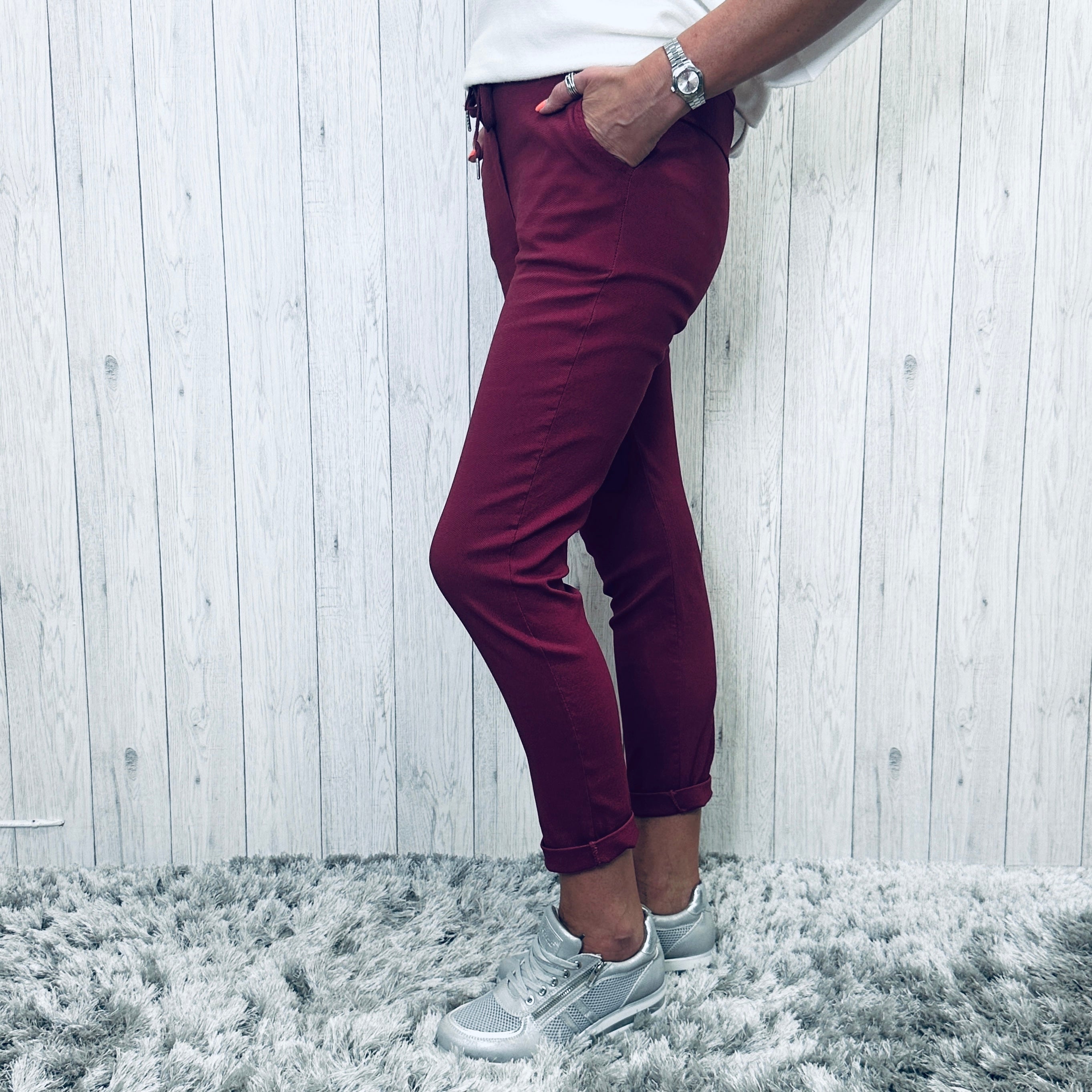 Made in Italy Dee Dee Magic Trousers Stretch Fabric Aubergine Purple - Sugarplum Boutique