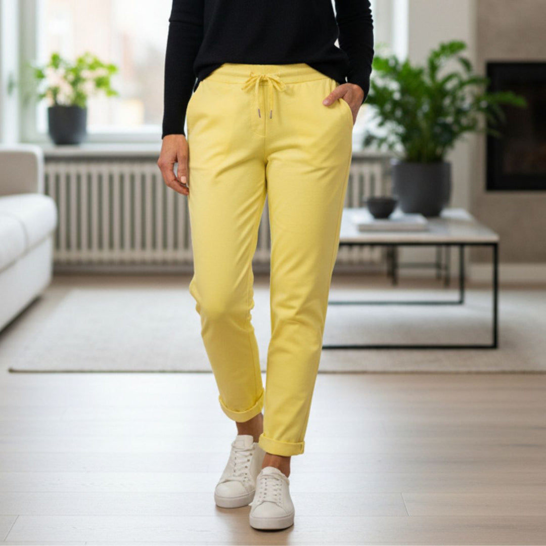 Made in Italy Dee Dee Magic Trousers Stretch Fabric Lemon Yellow - Sugarplum Boutique