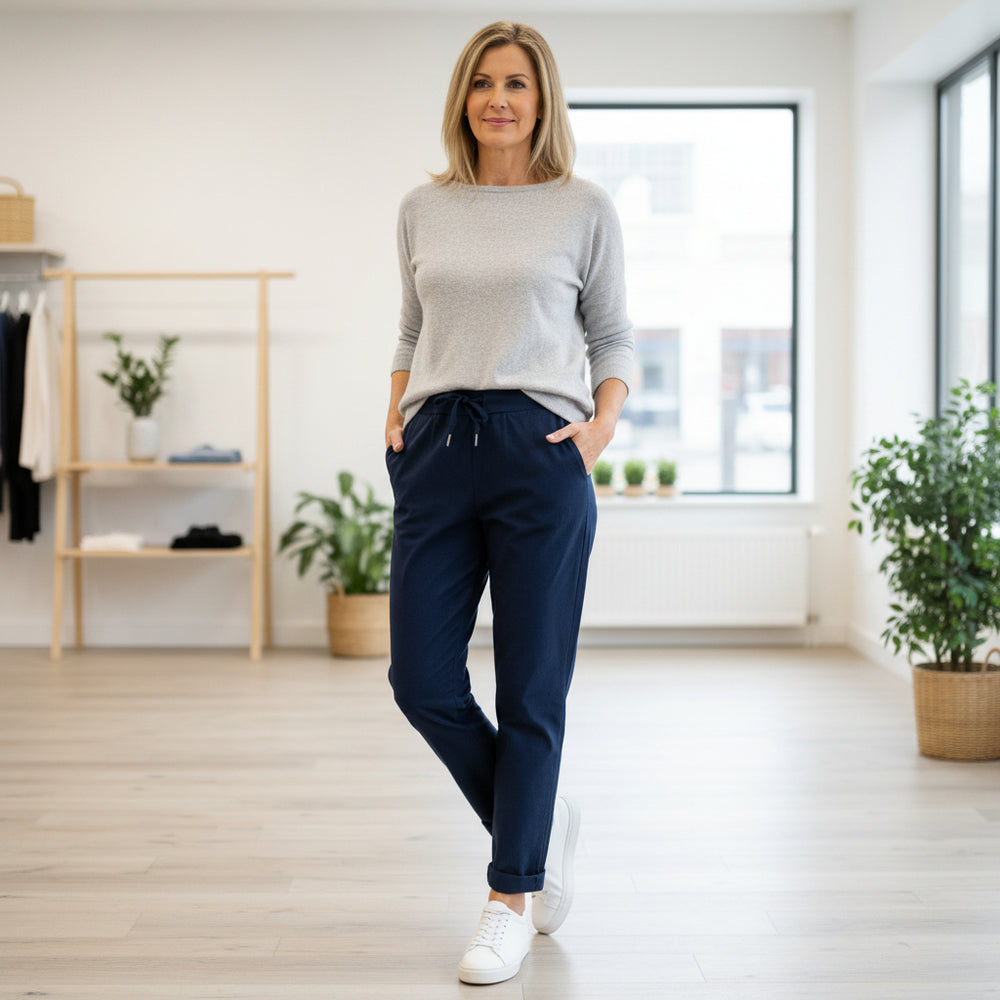 Made in Italy Dee Dee Magic Trousers Stretch Fabric Light Navy Blue - Sugarplum Boutique