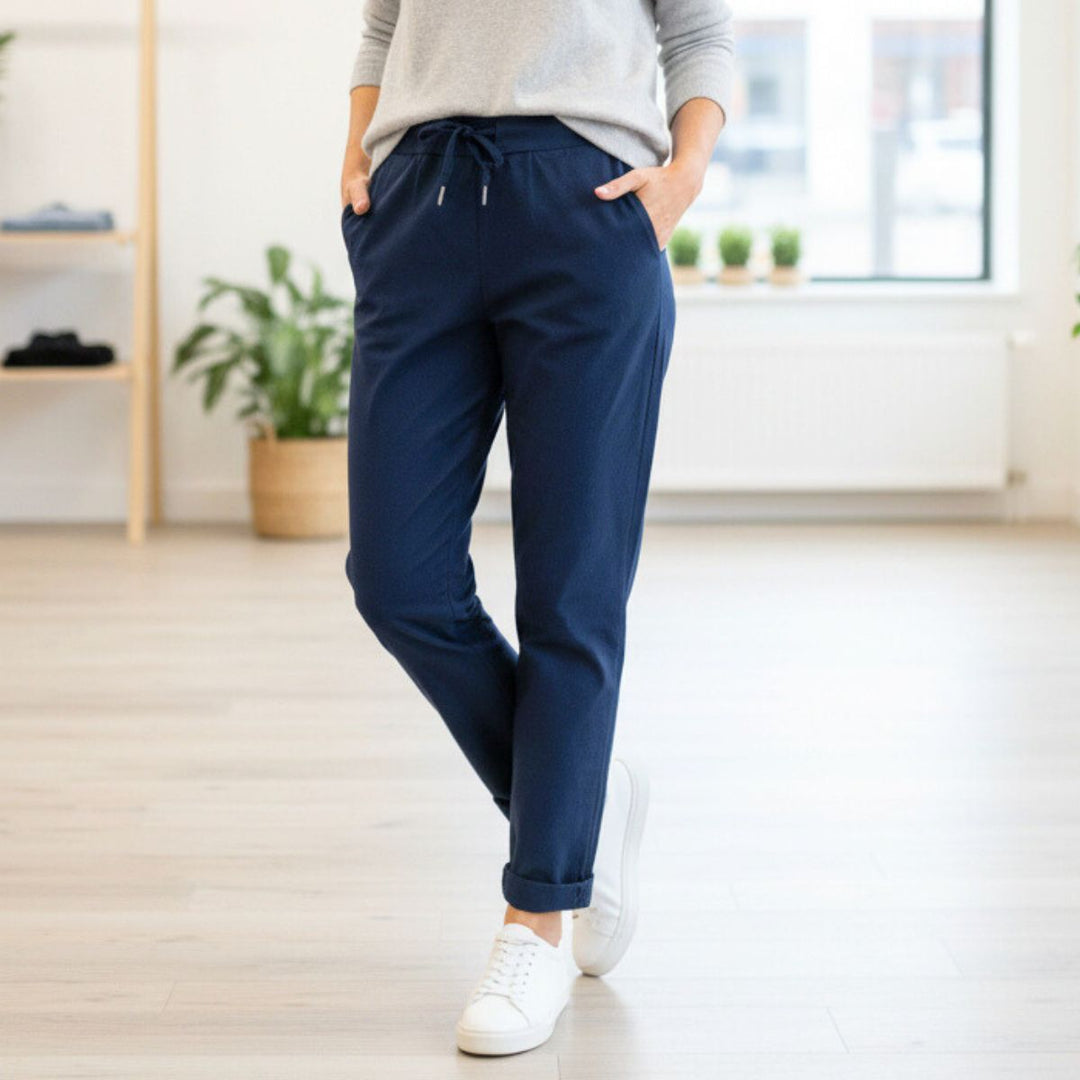 Made in Italy Dee Dee Magic Trousers Stretch Fabric Light Navy Blue - Sugarplum Boutique