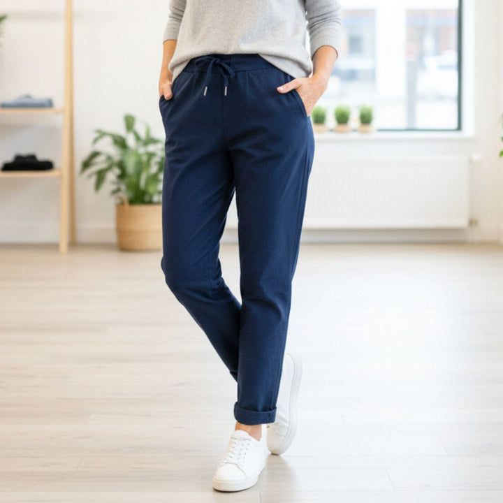 Made in Italy Dee Dee Magic Trousers Stretch Fabric Light Navy Blue - Sugarplum Boutique