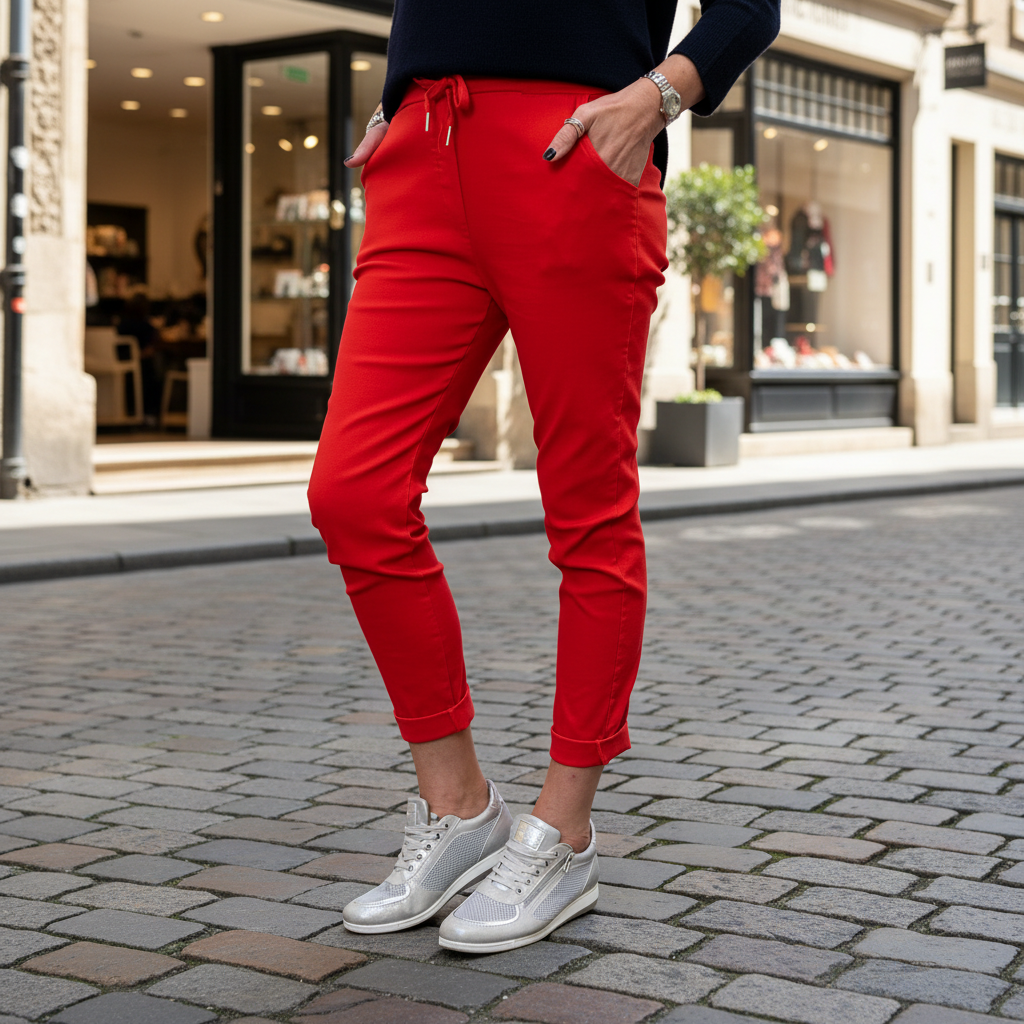 Made in Italy Dee Dee Magic Trousers Stretch Fabric Red - Sugarplum Boutique