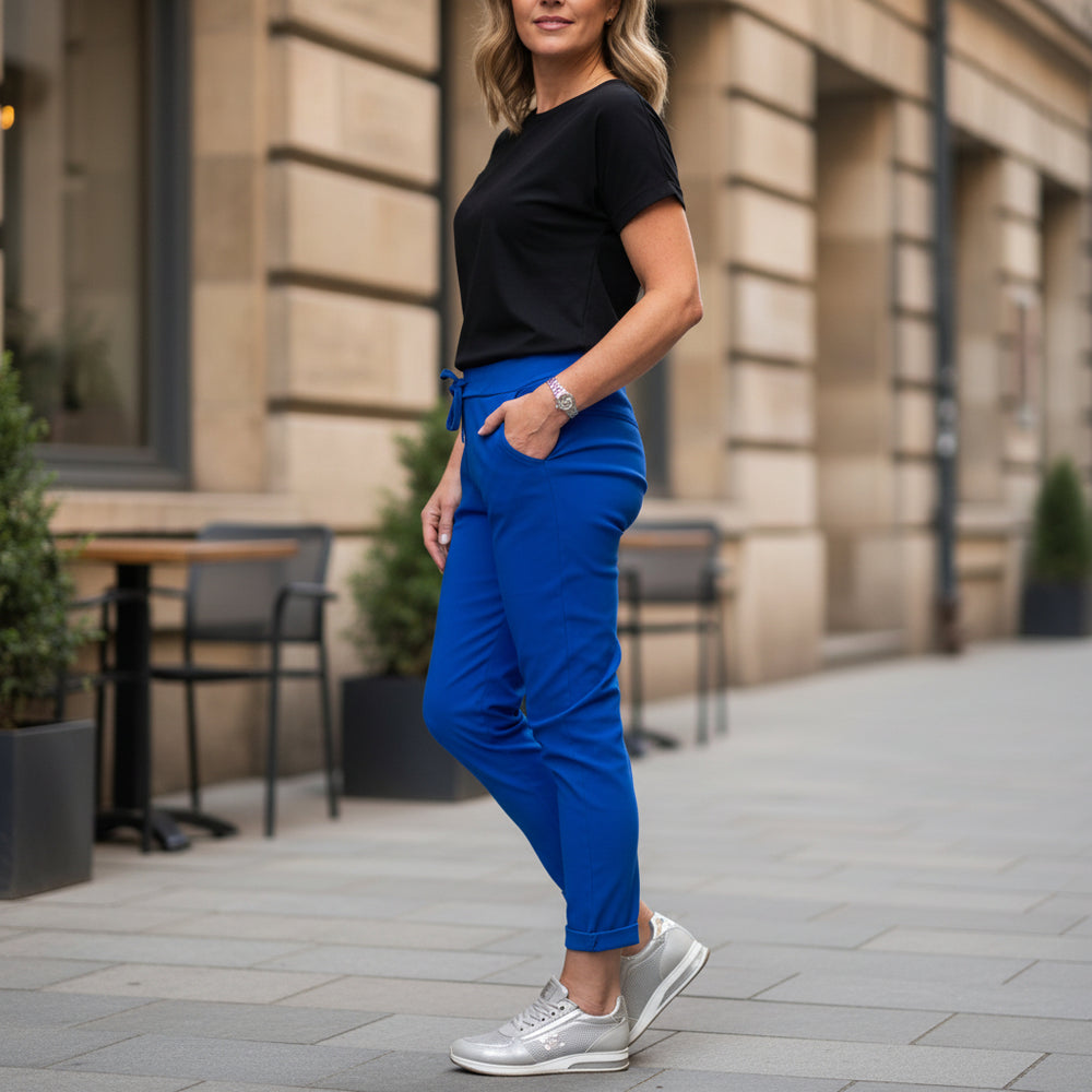 Made in Italy Dee Dee Magic Trousers Stretch Fabric Royal Blue - Sugarplum Boutique