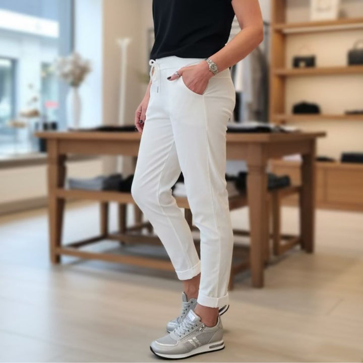 Made in Italy Dee Dee Magic Trousers Stretch Fabric White -  Sugarplum Boutique