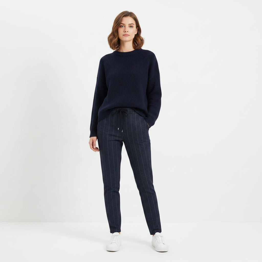 Made in Italy Herringbone Striped Navy Blue Magic Trousers - Sugarplum Boutique