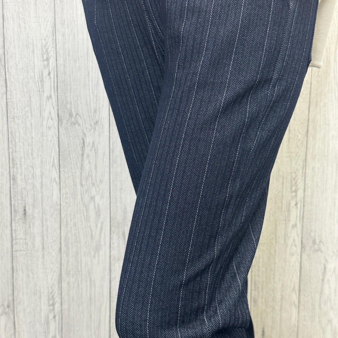 Made in Italy Herringbone Striped Trouser Navy - Sugarplum Boutique