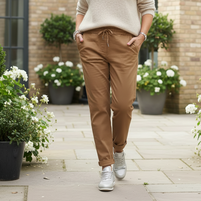 Made in Italy Plus Size Light Mocha Stretch Magic Trousers - Sugarplum Boutique