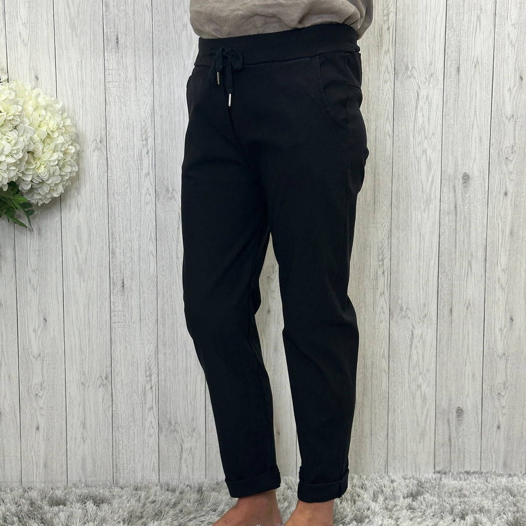 Made in Italy Plus Size Magic Trousers Stretch Fabric Black - Sugarplum Boutique