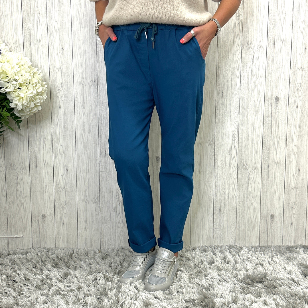 Made in Italy Plus Size Magic Trousers Stretch Fabric Teal Green - Sugarplum Boutique