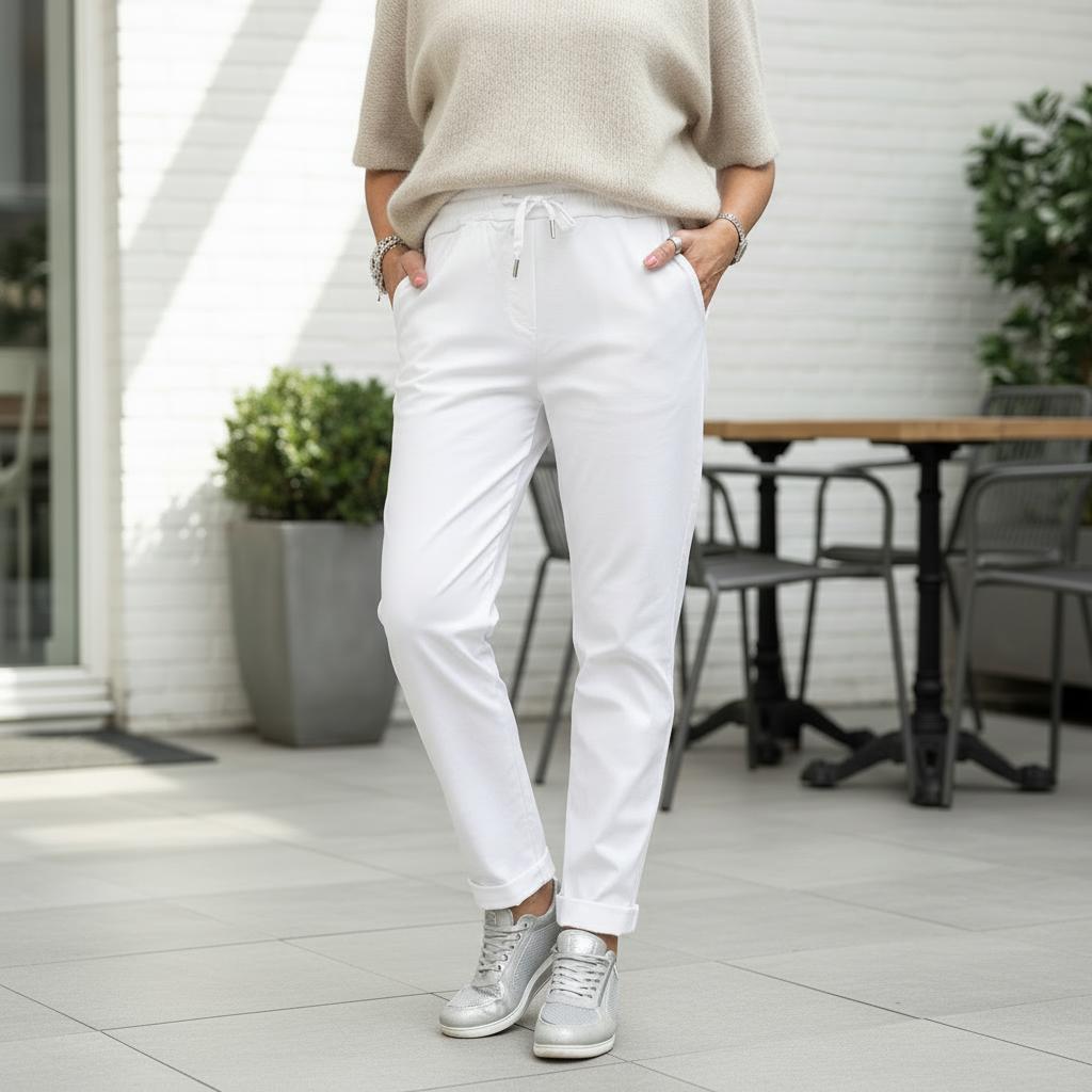 Made in Italy Plus Size Magic Trousers Stretch Fabric White - Sugarplum Boutique