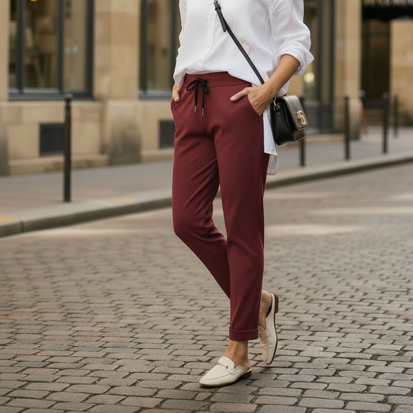 Made in Italy Plus Size Wine Red Stretch Magic Trousers - Sugarplum Boutique
