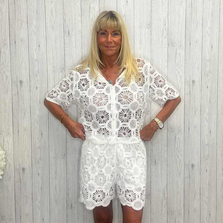 Maeve Cotton Crochet Style Top White - Sugarplum Boutique