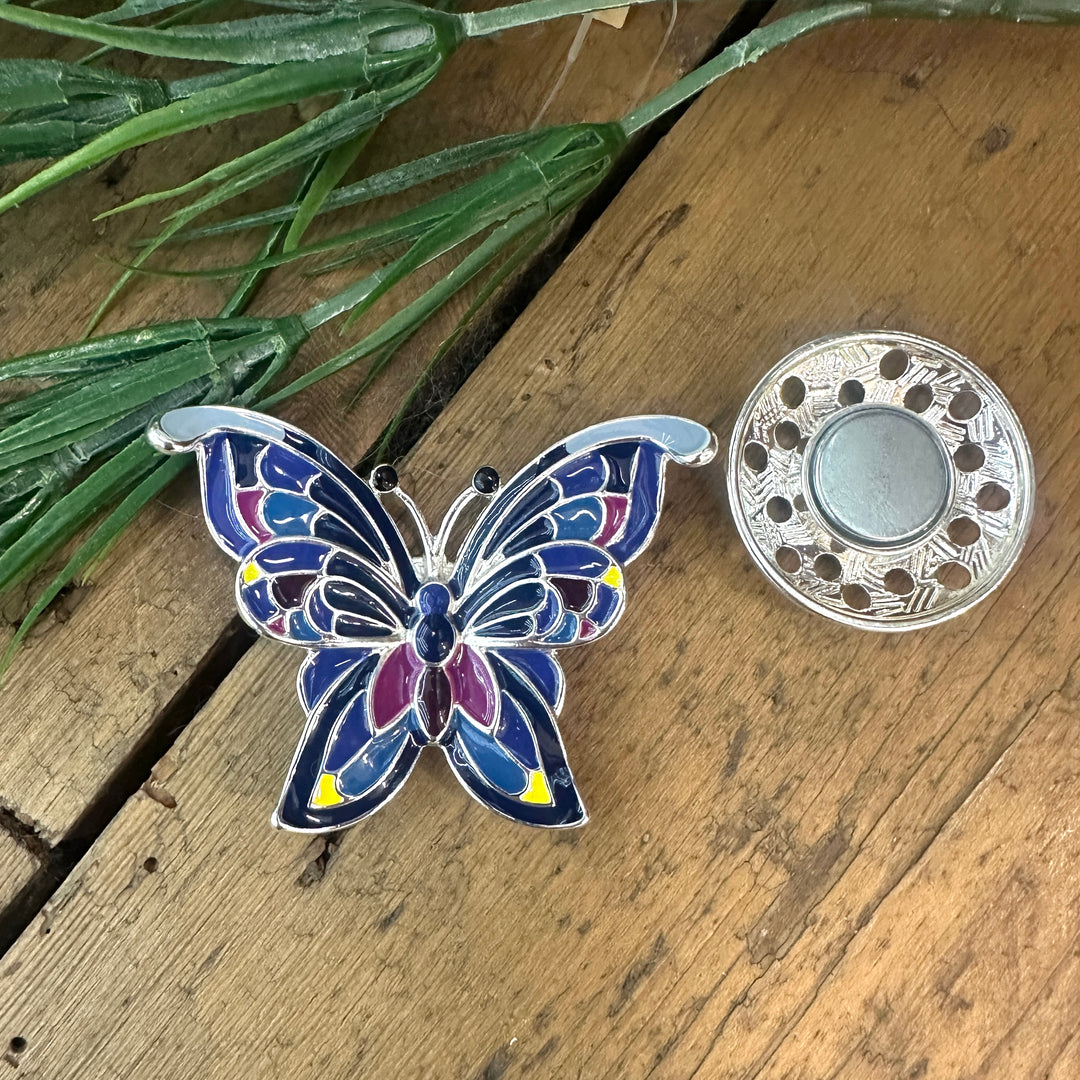 Magnetic Butterfly Scarf Brooch Blue - Sugarplum Boutique