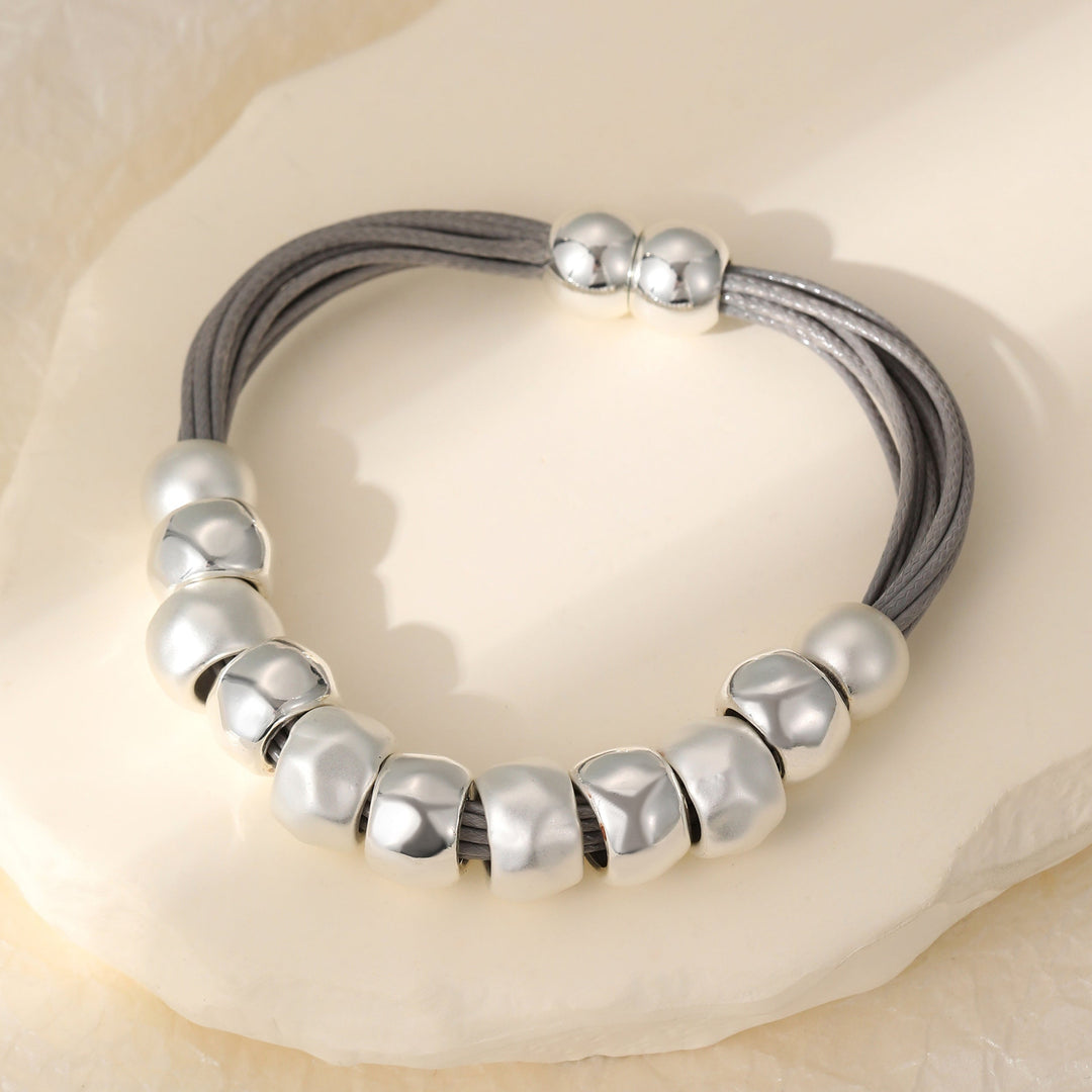 Magnetic Clasp Grey Faux Leather Strands Roundel Bracelet - Sugarplum Boutique
