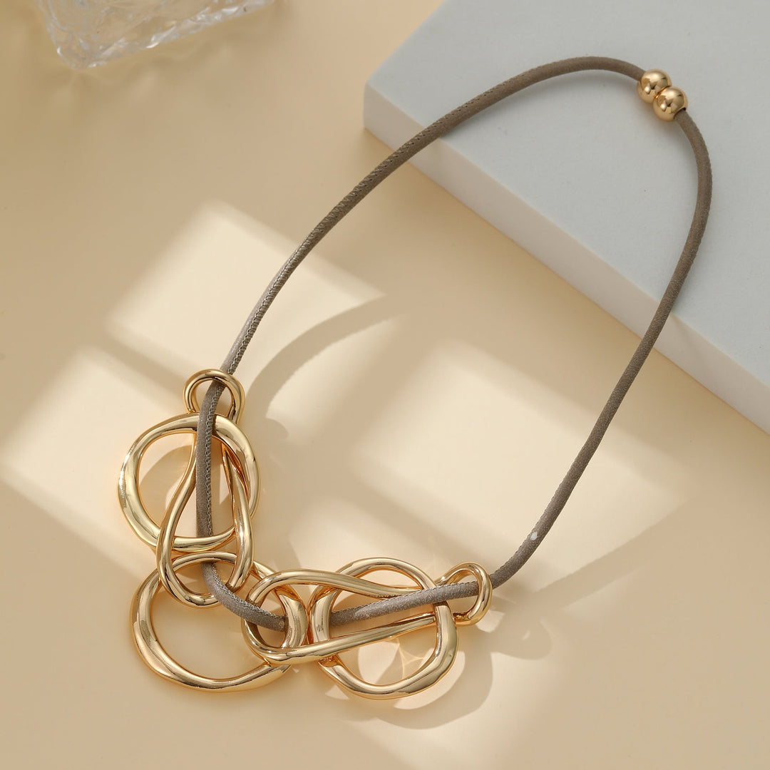 Magnetic Clasp Stone Faux Leather Gold Shapes Short Necklace - Sugarplum Boutique