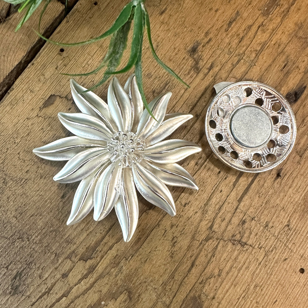 Magnetic Flower Scarf Brooch Silver -  Sugarplum Boutique